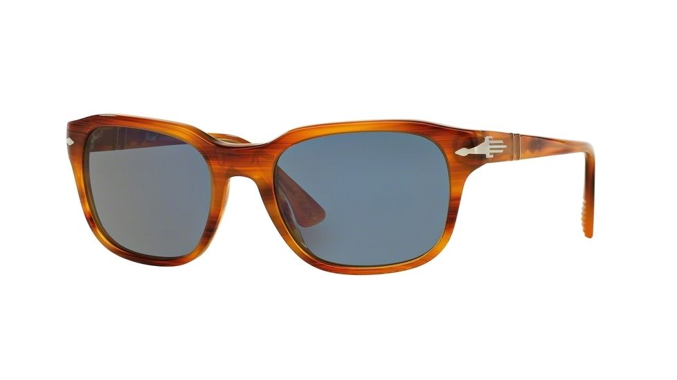 Persol PO3112S Sunglasses 960/56-53 - Striped Brown Frame, Light Blue Lenses