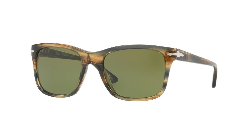 Persol PO3135S Sunglasses 10494E-55 - Stripped Brown/Grey Frame, Light Green Lenses