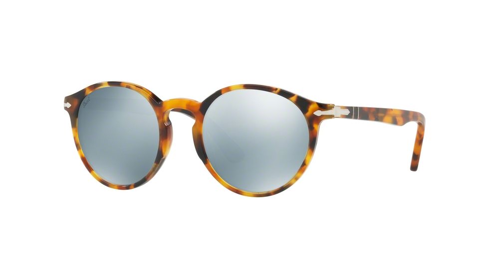 Persol PO3171S Sunglasses 105230-49 - Madreterra Frame, Light Green Mirror Silver Lenses