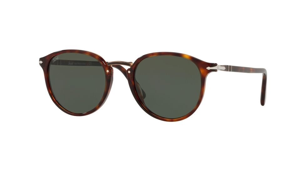 Persol PO3210S Sunglasses 24/31-51 - Havana Frame, Green Lenses