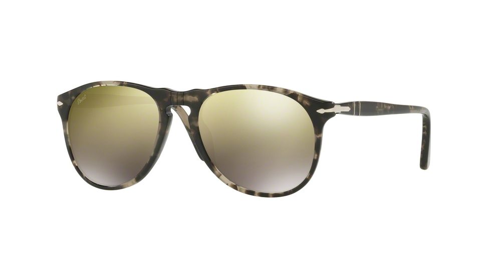 Persol PO9649S Sunglasses 1063O3-55 - Spotted Grey Black Frame, Light Brown Mirror Gold Lenses