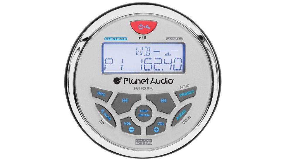Planet Audio Round Marine Radio - 3.5in Diameter Bluetooth Rear Aux Input AM/FM Rear Charging USB, White PGR35B