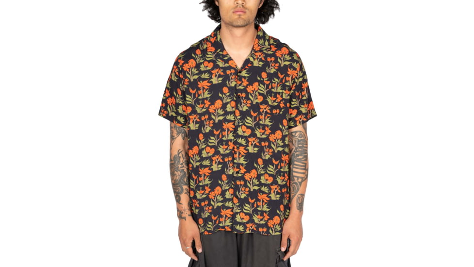Poler Aloha Shirt, Medium, Orchid Floral Black, 221APM3002-Orchid Floral Black-M