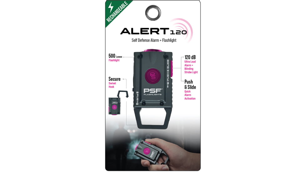 Police Security Flashlights Police Security Flashlights Alert120 Rechargeable 500 Lumens Flashlight w/ Alarm, Gray/Pink, 97860