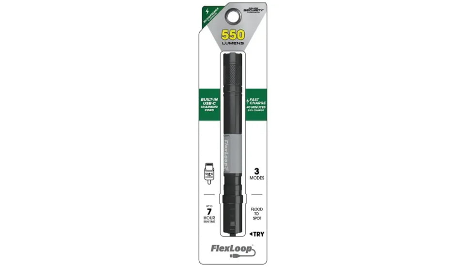 Police Security Flashlights FlexLoop Aura R USB-C Rechargeable Battery 550 Lumens LED Flashlight, Black, 97511