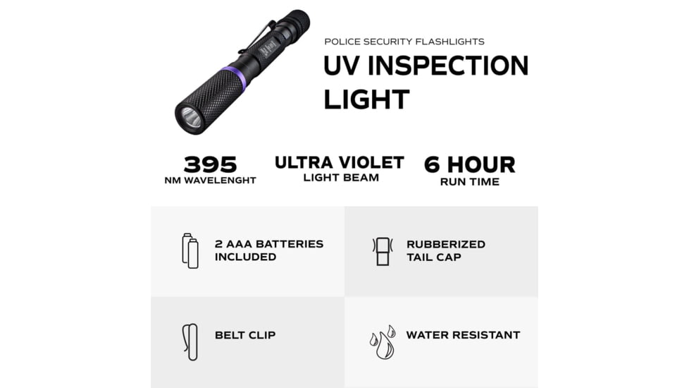 Police Security Flashlights Psf 395nm Uv Penlight Black W/ 2aaa Batteries