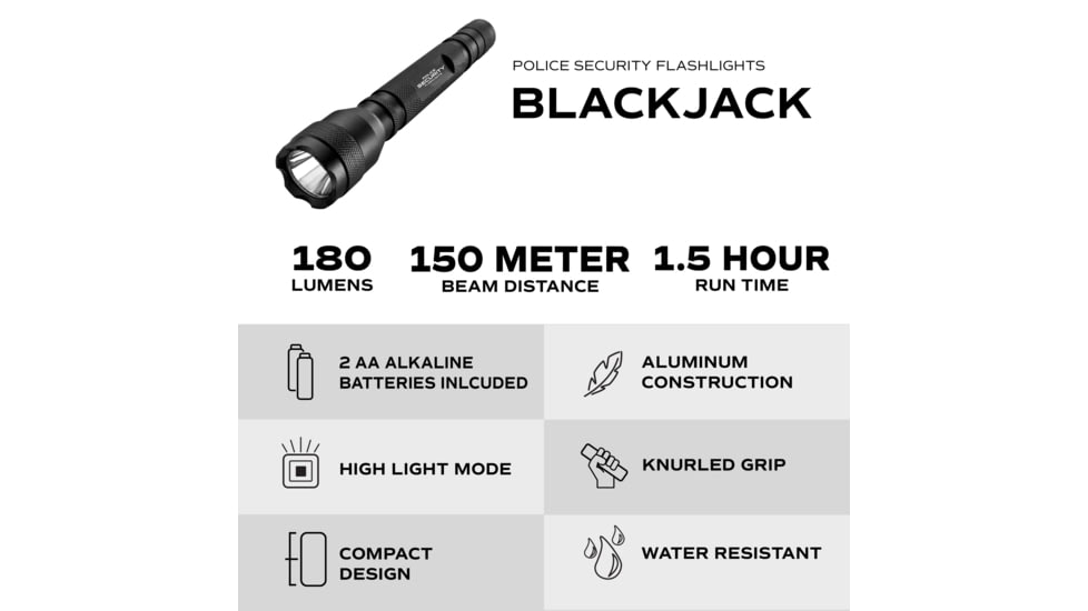 Police Security Flashlights Psf Blackjack Flashlight White 250 Lum Black W/2aa Batteries