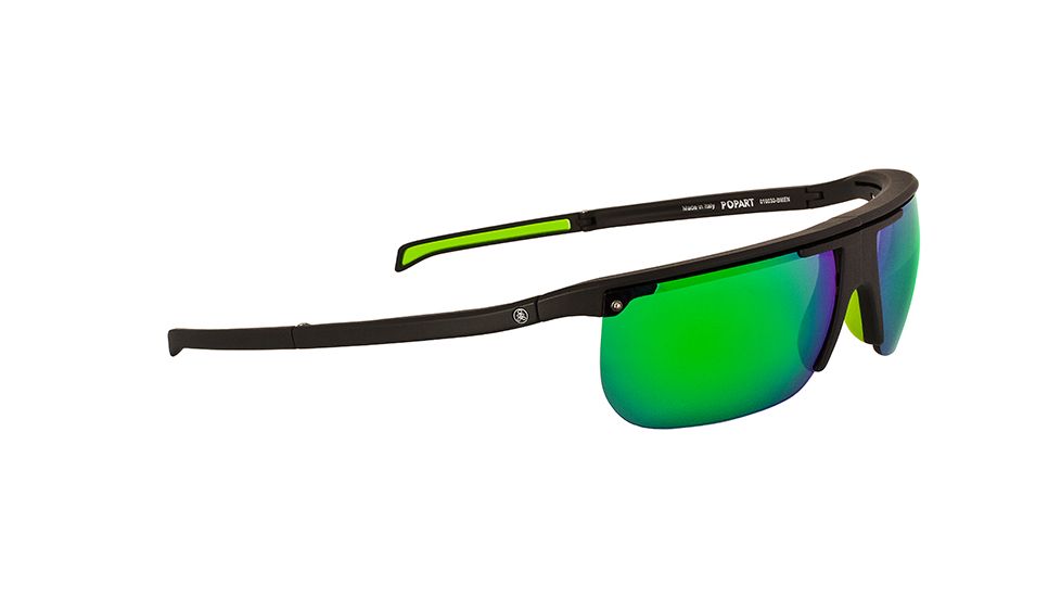 Popticals PopArt Sunglasses, Black Matte Frame, Gray/Green Mirror Lens, Polarized, 010030-BMEN