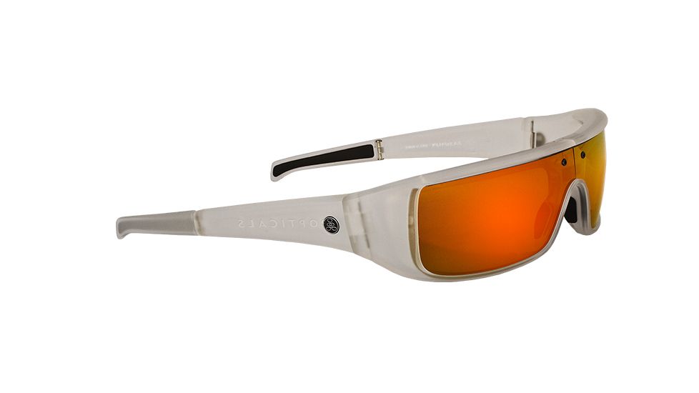 Popticals PopGear Sunglasses, Crystal Matte Frame, Gray/Orange Mirror Lens, 010050-XYOO