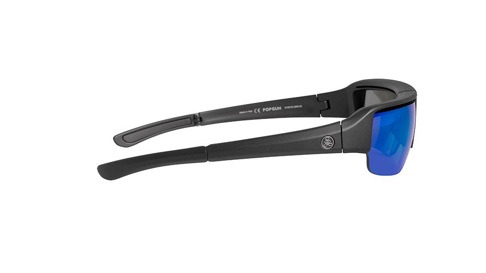 Popticals PopGun Sunglasses, Black Matte Frame, Gray/Blue Mirror Lens, Polarized, 010010-BMUN