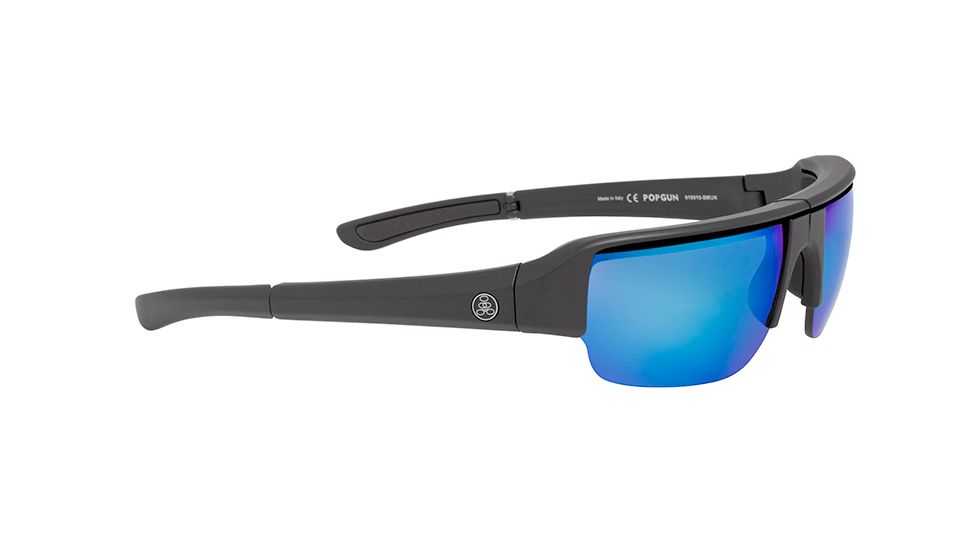 Popticals PopGun Sunglasses, Black Matte Frame, Gray/Blue Mirror Lens, Polarized, 010010-BMUN
