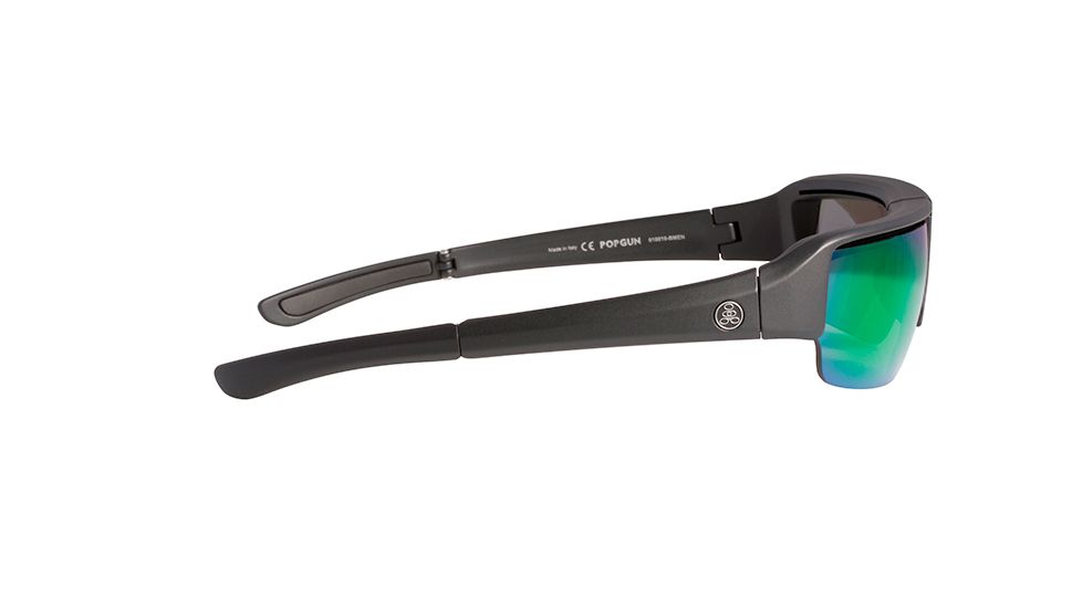 Popticals PopGun Sunglasses, Black Matte Frame, Gray/Green Mirror Lens, Polarized, 010010-BMEN