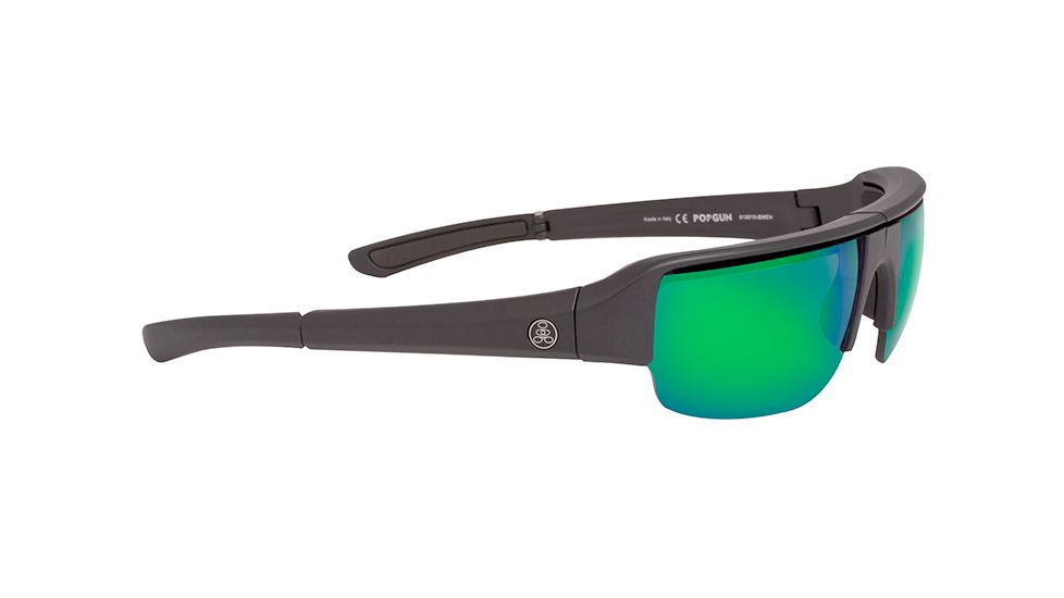 Popticals PopGun Sunglasses, Black Matte Frame, Gray/Green Mirror Lens, Polarized, 010010-BMEN