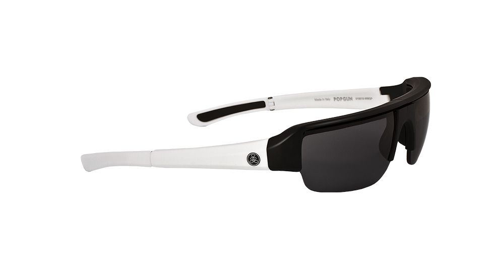 Popticals PopGun Sunglasses, Black/White Matte Frame, Gray Lens, Polarized, 010010-WMGP