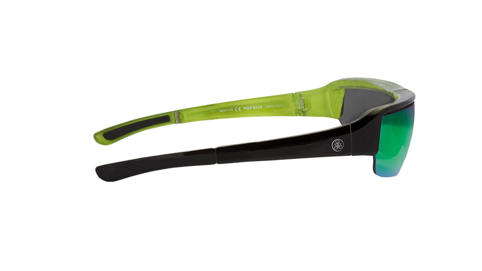 Popticals PopGun Sunglasses, Blk Over Green Crystal Gloss Frame, Gray/Green Mirror Lens, Polarized, 040010-GLEN