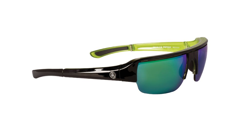 Popticals PopGun Sunglasses, Blk Over Green Crystal Gloss Frame, Gray/Green Mirror Lens, Polarized, 040010-GLEN