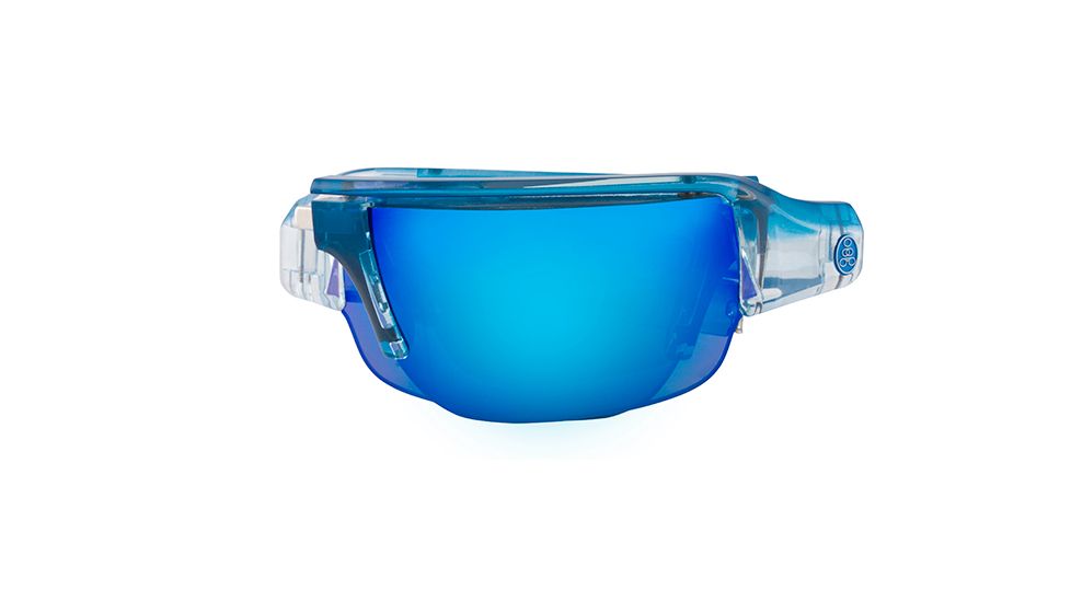 Popticals PopGun Sunglasses, Blue/Clear Crystal Gloss Frame, Gray/Blue Mirror Lens, Polarized, 030010-BFUN