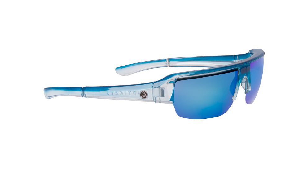 Popticals PopGun Sunglasses, Blue/Clear Crystal Gloss Frame, Gray/Blue Mirror Lens, Polarized, 030010-BFUN