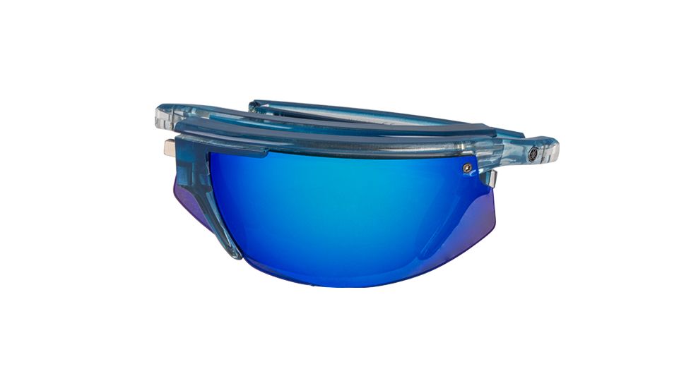 Popticals PopStar Sunglasses, Blue/Clear Crystal Gloss Frame, Gray/Blue Mirror Lens, Polarized, 030040-BFUN