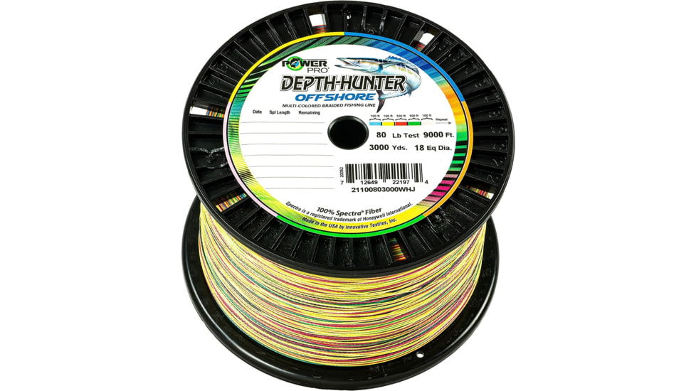 Power Pro Depth Hunter Offshore 130lb 1000yds 5 Colors Every 100ft &amp; Black Mark Every 50ft, 21101301000WHJ