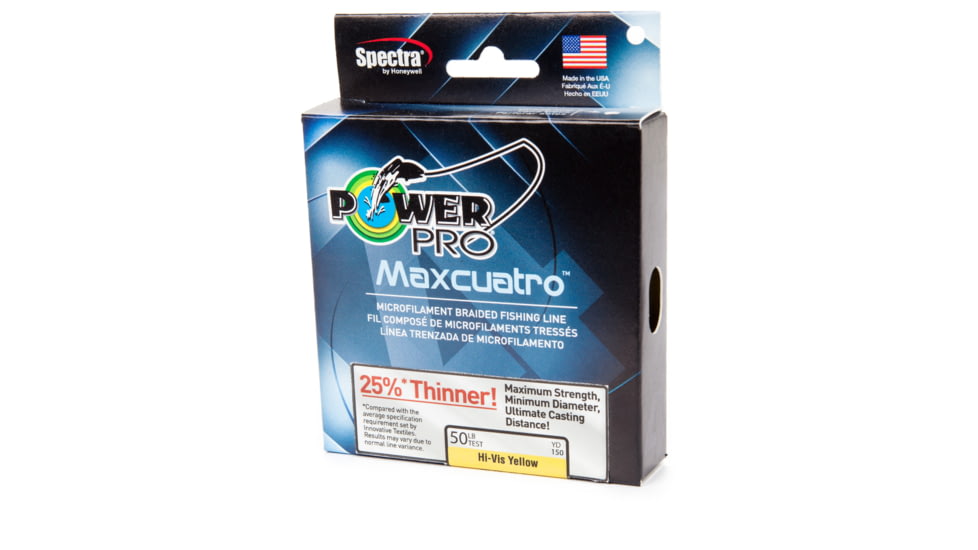 Power Pro MaxCuatro Spectra HT Braided Fishing Line 65lb 1500yd Hi-Vis Yellow, 33400651500Y