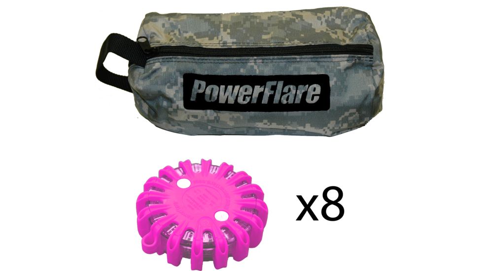 Powerflare PF-200 Softpack,  8 Safety Lights,Amber LED,ACU Bag,8 Batteries, Hot Pink Shell SP8ACU-A-HP