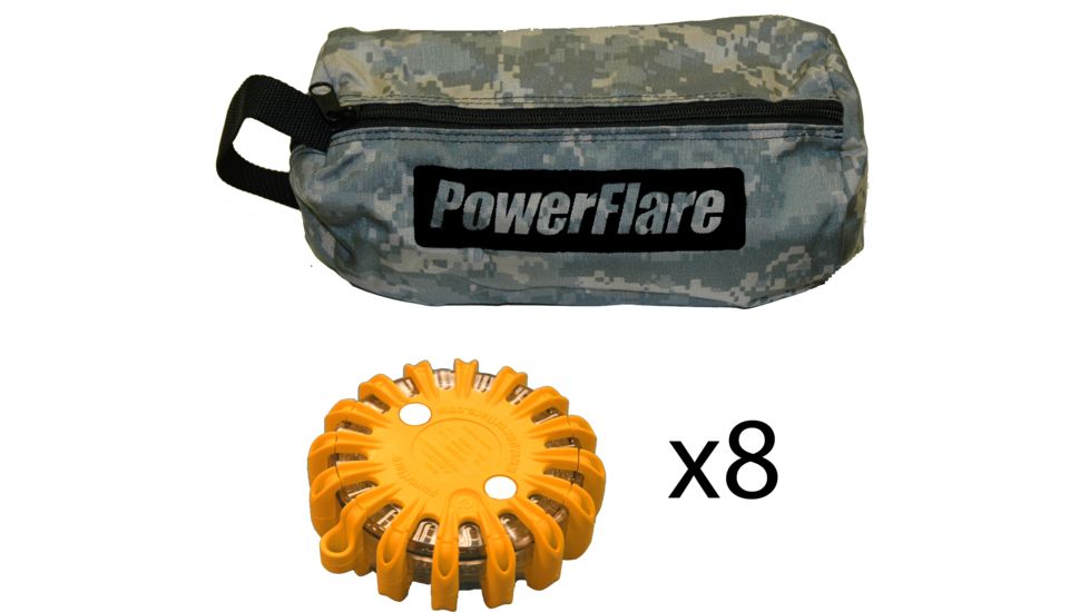 Powerflare PF-200 Softpack,  8 Safety Lights,Amber LED,ACU Bag,8 Batteries, Orange Shell SP8ACU-A-O