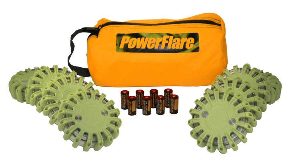 Powerflare PF-200 Softpack,  8 Safety Lights,Amber LED,Orange Bag,8 Batteries, Olive Drab Shell SP8O-A-OD