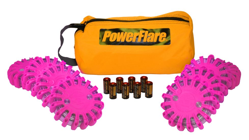 Powerflare PF-200 Softpack,  8 Safety Lights,Amber LED,Orange Bag,8 Batteries, Hot Pink Shell SP8O-A-HP