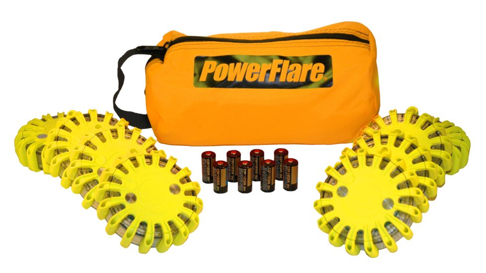 Powerflare PF-200 Softpack,  8 Safety Lights,Amber LED,Orange Bag,8 Batteries, Yellow Shell SP8O-A-Y