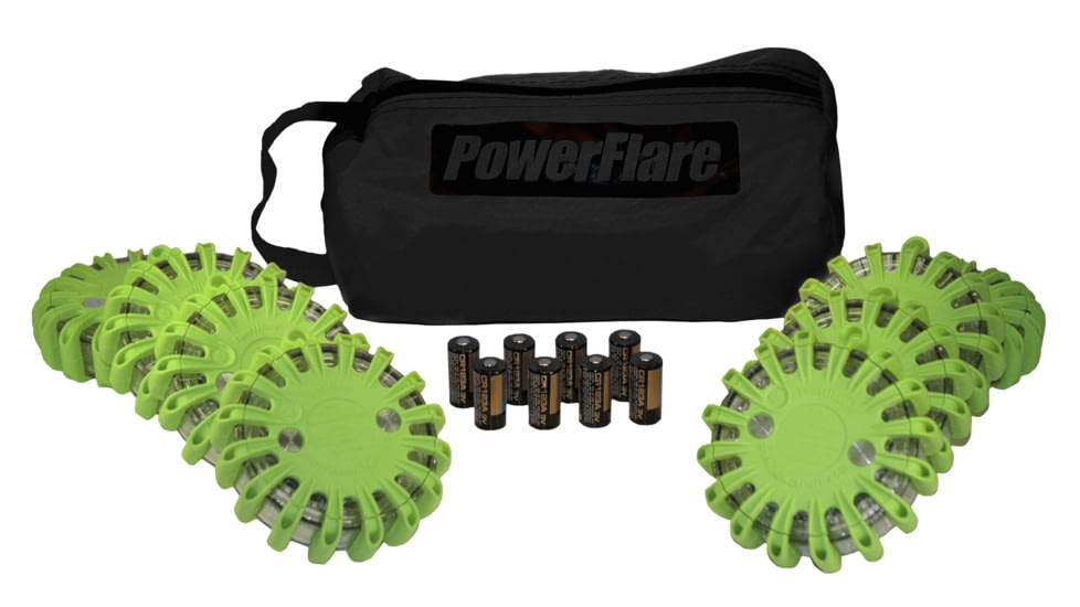 Powerflare PF-200 Softpack,  8 Safety Lights,Amber LED,Black Bag,8 Batteries, Olive Drab Shell SP8BK-A-OD