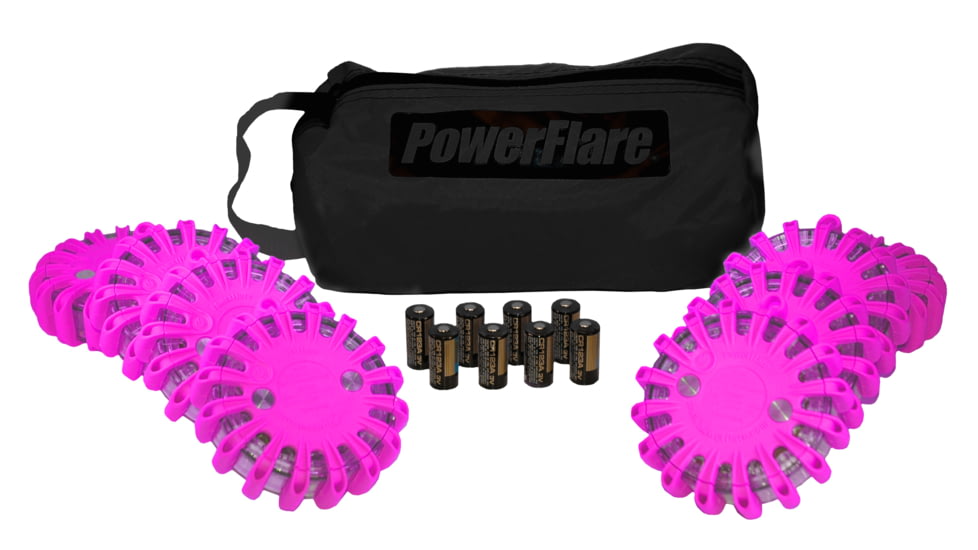Powerflare PF-200 Softpack,  8 Safety Lights,Amber LED,Black Bag,8 Batteries, Hot Pink Shell SP8BK-A-HP