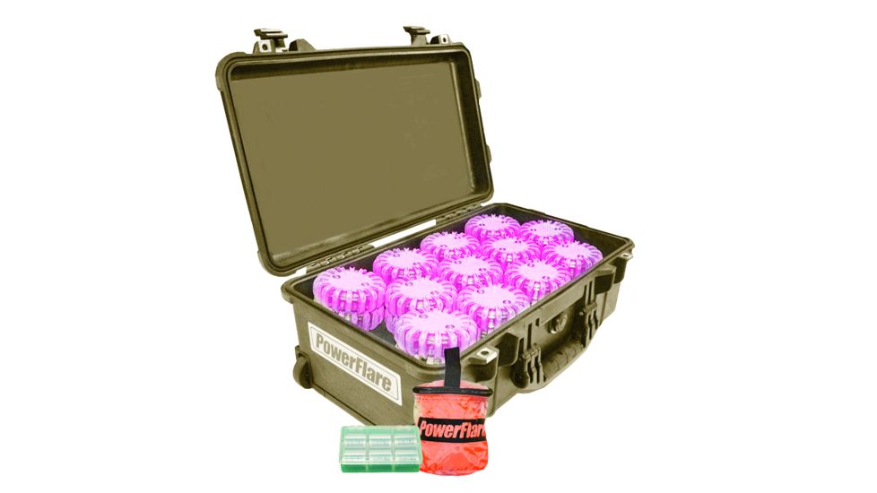 Powerflare PF-200 Incident Command Pack - 24 Lights,Amber LED,Tan Case, 24 Batteries, Hot Pink Shell PFPACK24T-A-HP