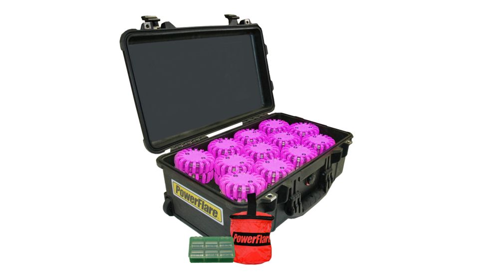 Powerflare PF-200 Incident Command Pack - 24 Lights,Amber LED,Black Case,24 Batteries,Hot Pink Shell PFPACK24BK-A-HP