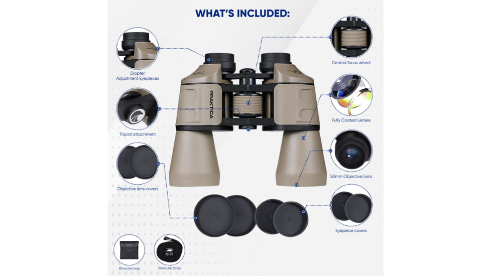 Praktica Falcon 12x50 Binoculars, Sand, UOF1250S