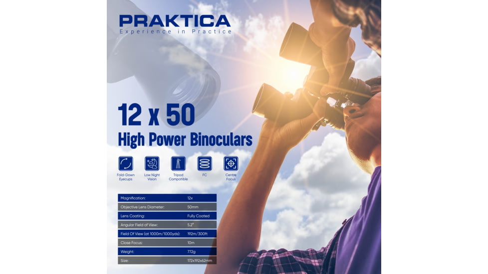 Praktica Falcon 12x50 Binoculars, Sand, UOF1250S