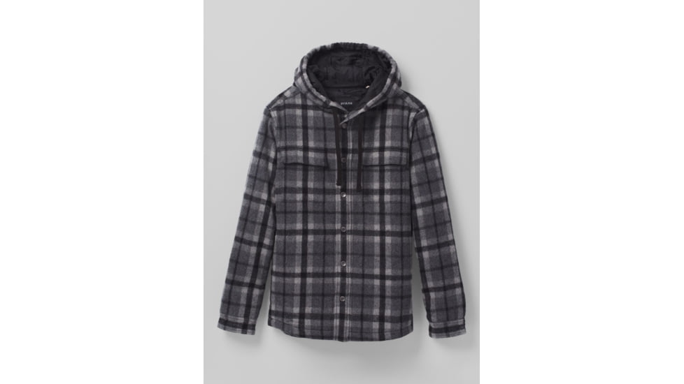 prAna Asgard Hooded Flannel Shirt, Charcoal, XLarge, 1964511-020-ST-XL