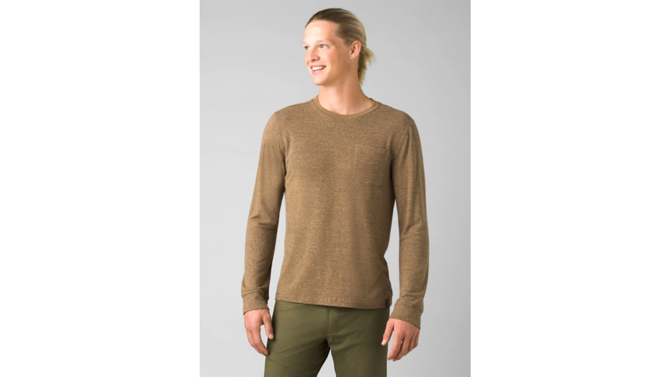 prAna Cardiff Long Sleeve Pocket T-Shirt - Men's, Large, Bed Rock Heather, 1967971-250-SL-L