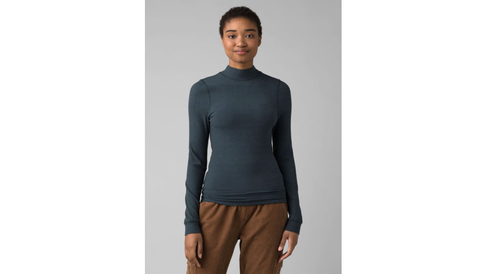 prAna Foundation Rib Mock Neck - Women's, Small, Grey Blue Heather, 1967251-400-S