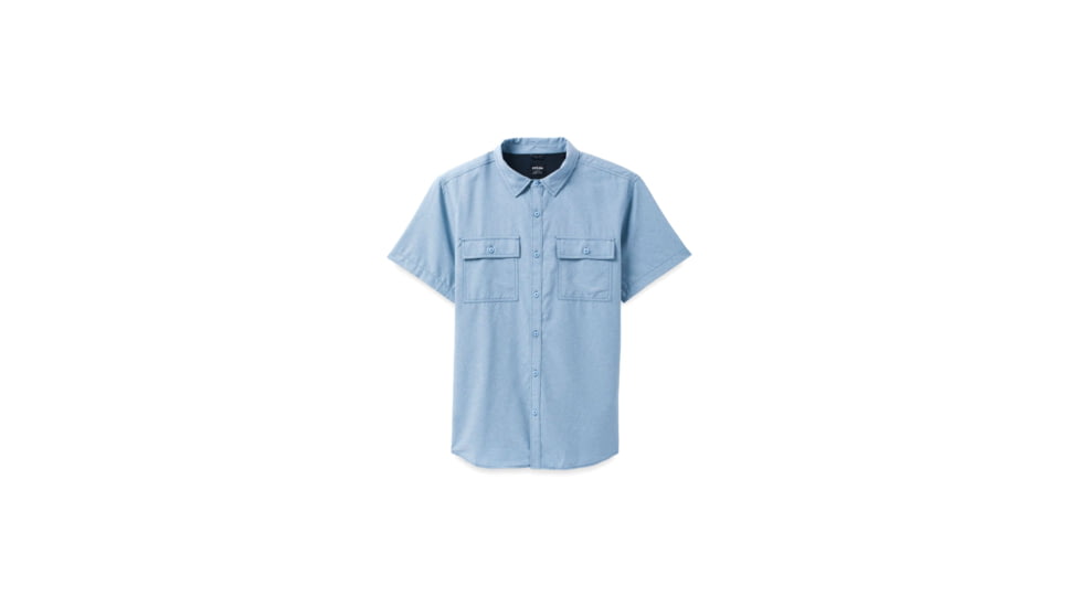 prAna Lost Sol Short Sleeve Shirt Slim Fit - Mens, Chambray Heather, XXL, 1972351-401-SL-XXL