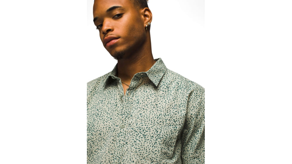 prAna Stimmersee Shirt Standard Fit - Mens, Juniper Green Sharkstooth, XL, 1970111-300-ST-XL