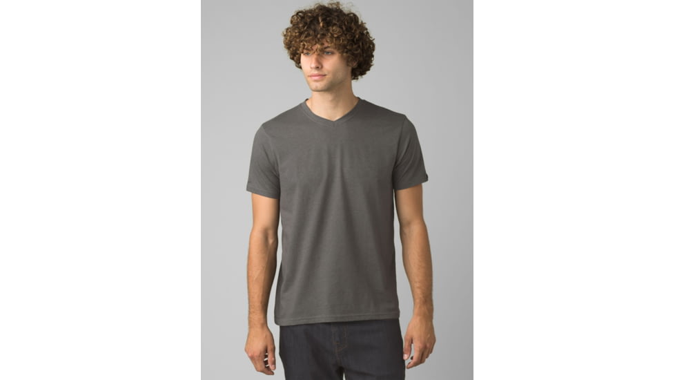 prAna V-Neck T-Shirt, Charcoal Heather, Large, 1965421-003-ST-L