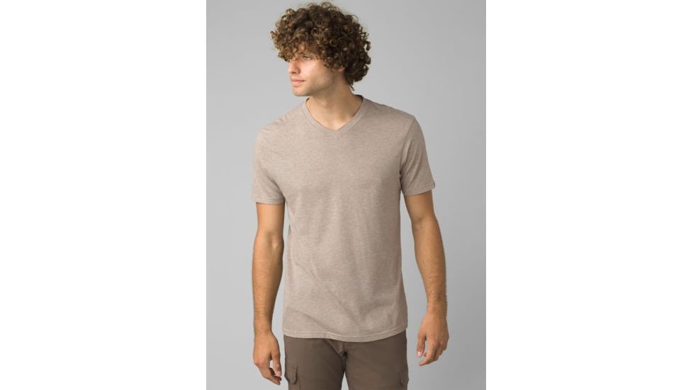 prAna V-Neck T-Shirt, Dark Khaki Heather, Large, 1965421-250-ST-L