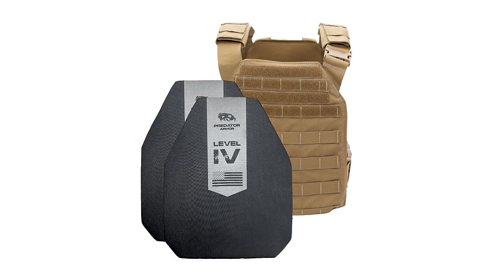 Predator Armor Level IV Ceramic Plate Carrier Package, Coyote, One Size, 762765666692
