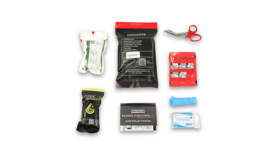Premier Body Armor PBA Bleed Control Kit Celox Gauze, Black/Red, 9x6 inch, STAT-BC Kit 2.0 - CELOX