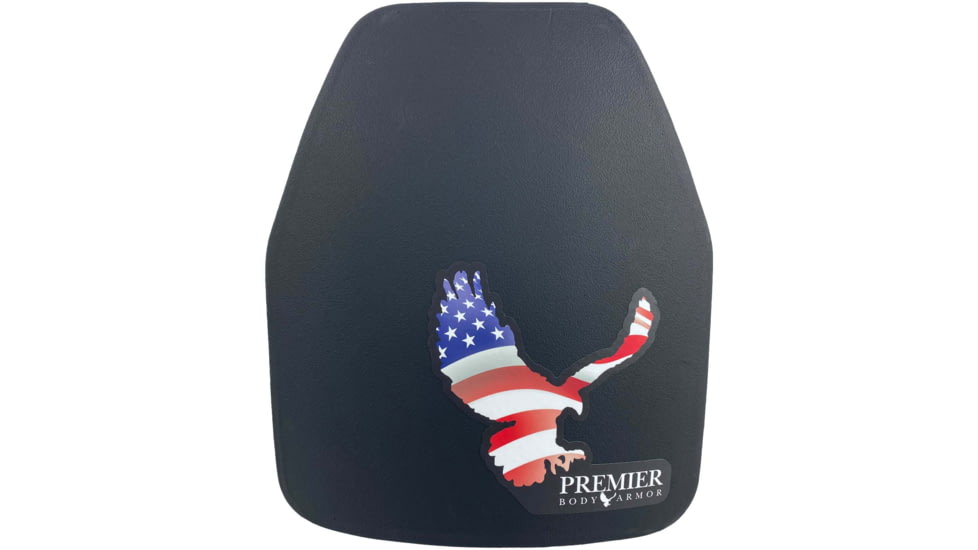 Premier Body Armor STRATIS Armor Plate, Level III, Multi-Curve, Shooters Cut, Black/USA Flag Eagle, 10 x 12 Multi-Curve, STR-9260-FL