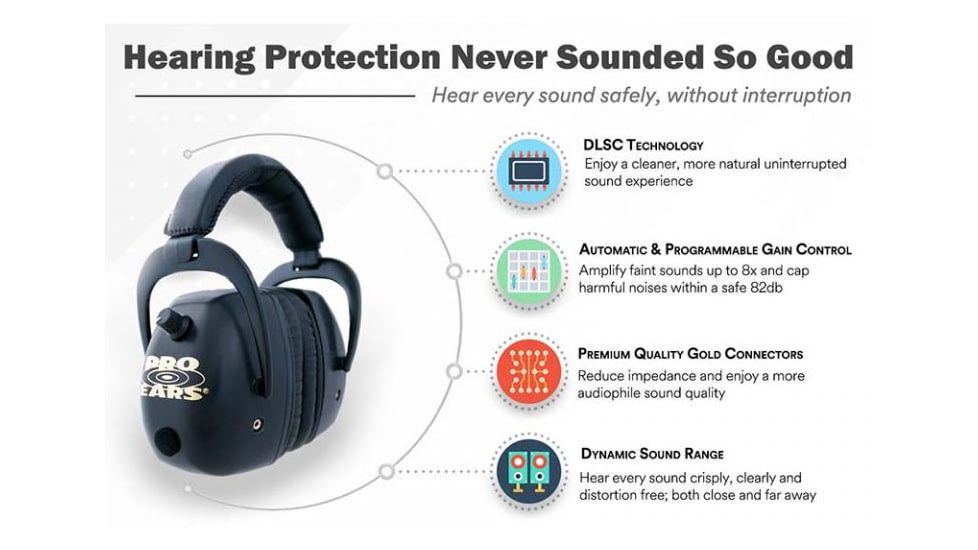 Pro Ears Pro Mag Gold Electronic Ear Muffs, 30 dB, Black, GSDPMB