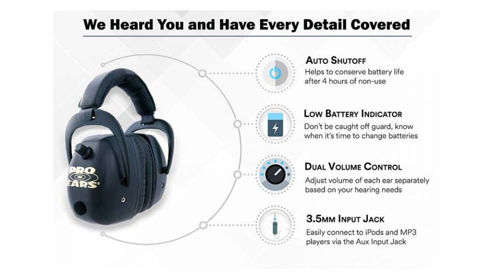 Pro Ears Pro Mag Gold Electronic Ear Muffs, 30 dB, Black, GSDPMB