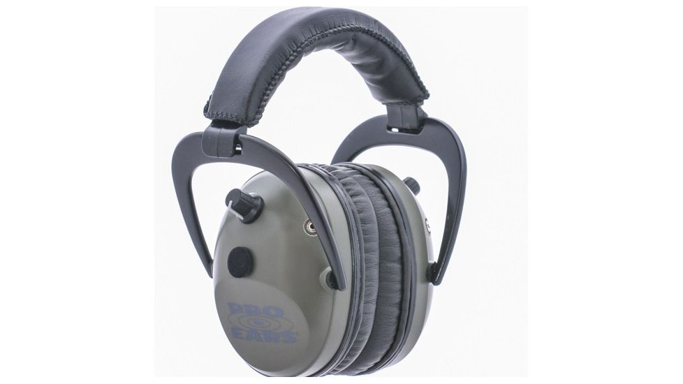 Pro Ears Pro Tac Plus Gold Low Profile NRR 26 Over The Head Earmuffs, Green w/ Lithium Batteries
