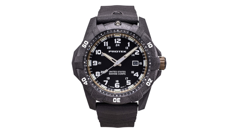 ProTek Carbon USMC Dive Watch, Carbon Case/Black&amp;Desert Sand Dial/Black Strap, One Size, PT1016